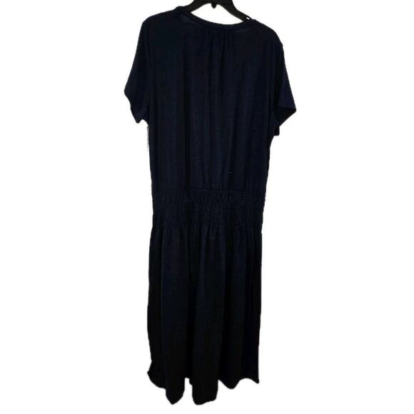 Liz Claiborne Navy Blue Smocked Waist Button Front Midi Sundress Casual XXL - Picture 11 of 11